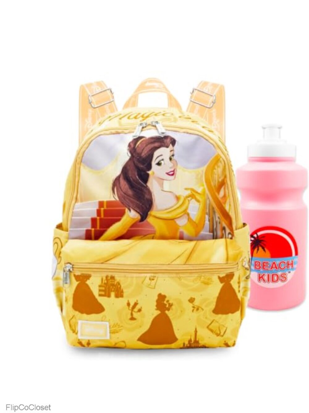 Disney Beauty and the Beast Mini Backpack - Faux Leather Adjustable Straps, Zip